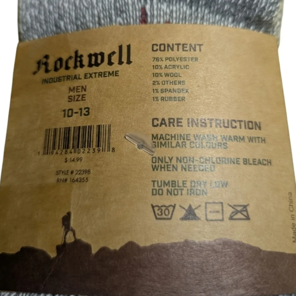 Rockwell Industrial Extreme Socks Mens 10-13 Gray Wool Blend